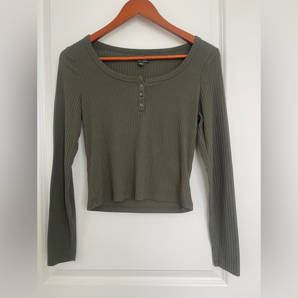 Olive Ribbed Button Sweater